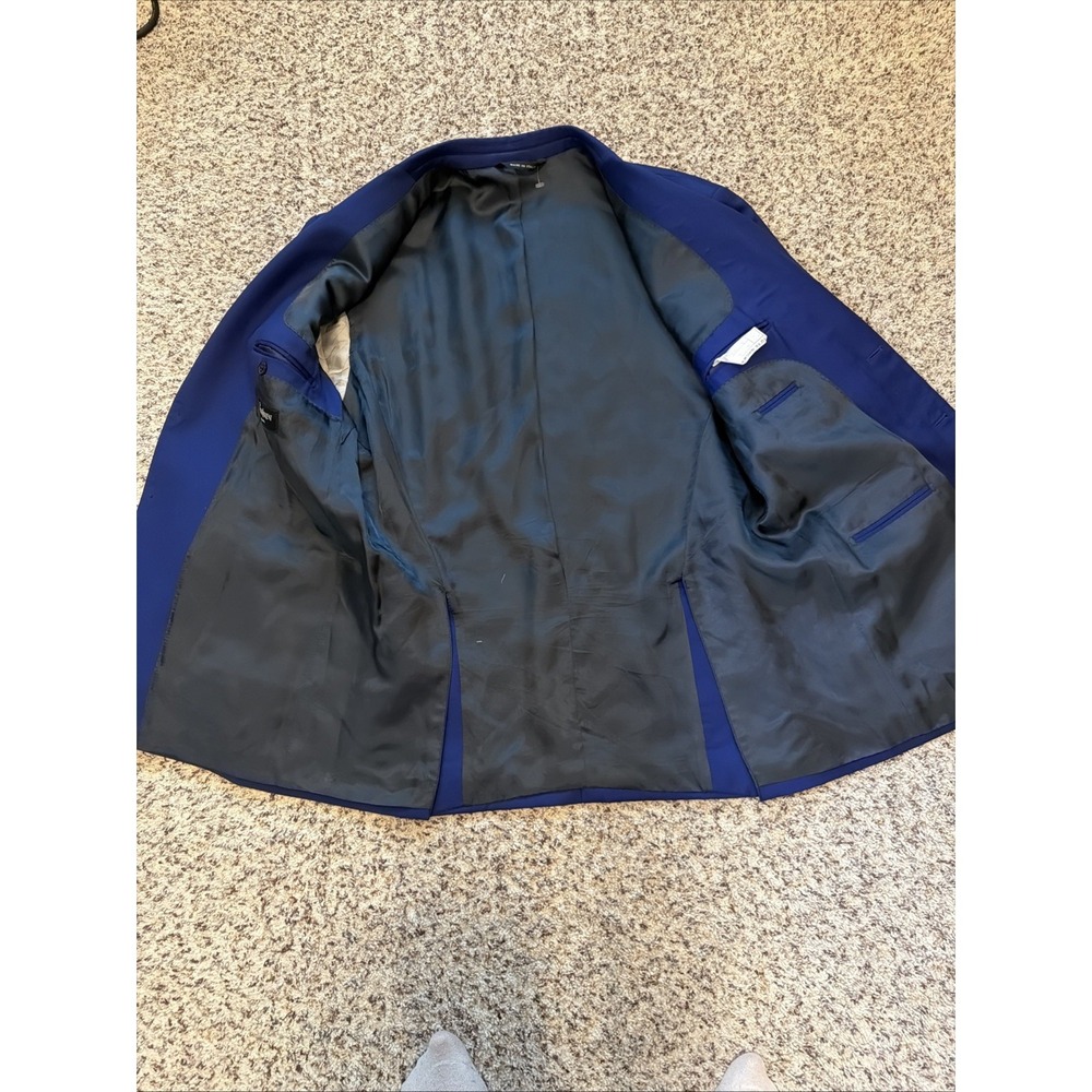 YSL Yves Saint Laurent Jacket Royal Blue Italy 44R Rayon/Viscosa Double  Vent - Picture 3 of 12